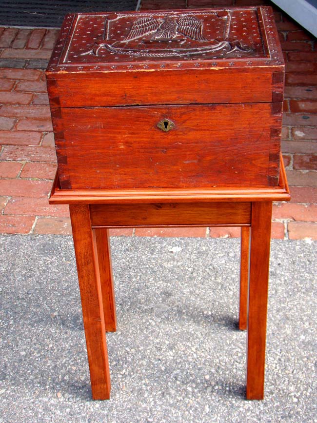 A 19th century Sailor Carved Chest with name "Elmer A. Hall" and Illustrated in 'JACK TAR, A Sailor's Life 1750-1910' by J. Welles Henderson, p. 123. — image 3